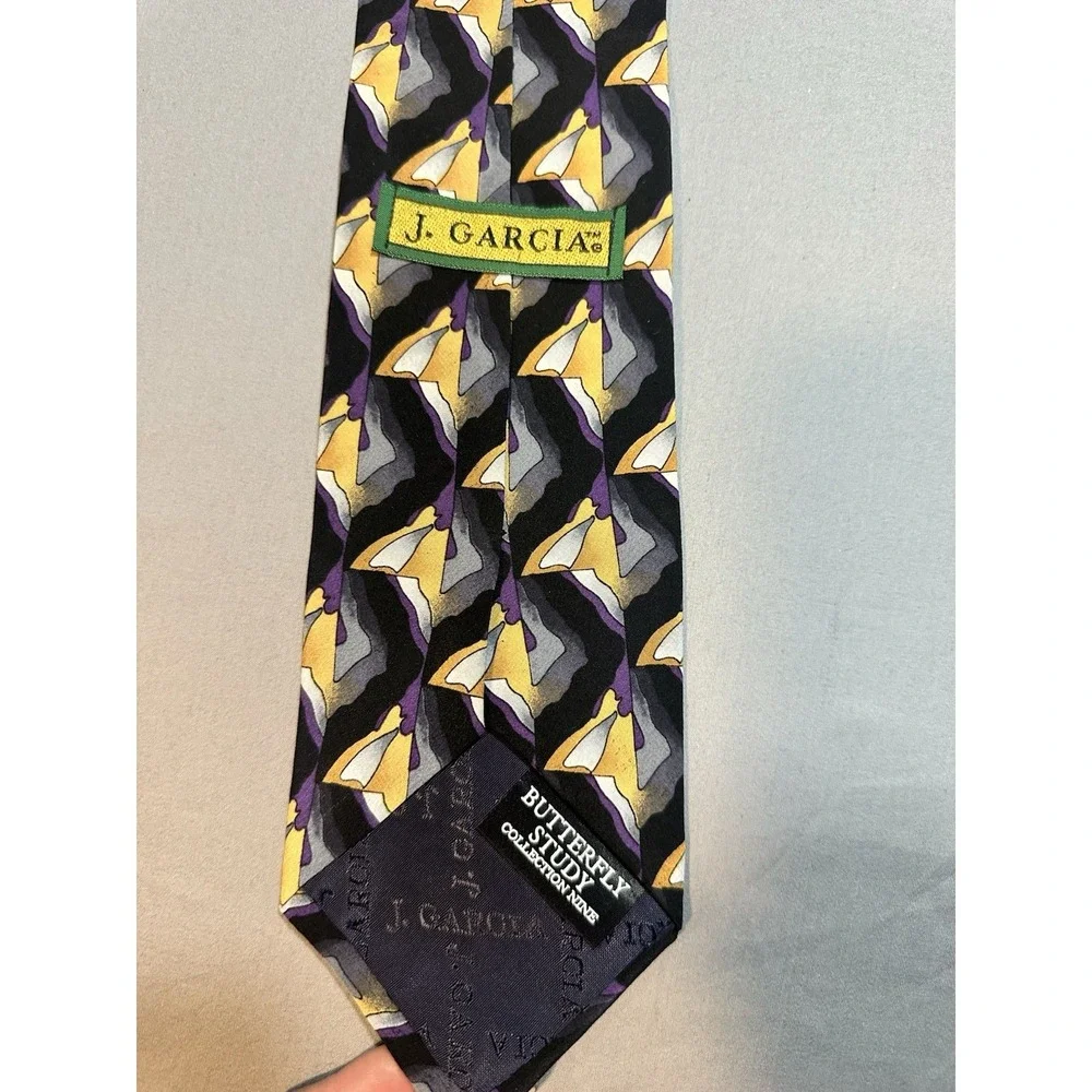 Jerry Garcia Silk Tie Butterfly Study Abstract‎ Black Gray Made USA